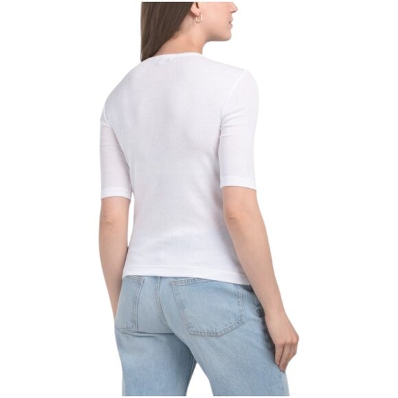 VINCE Pima Cotton Elbow Sleeve Henley Neck Top - Picture 2 of 2